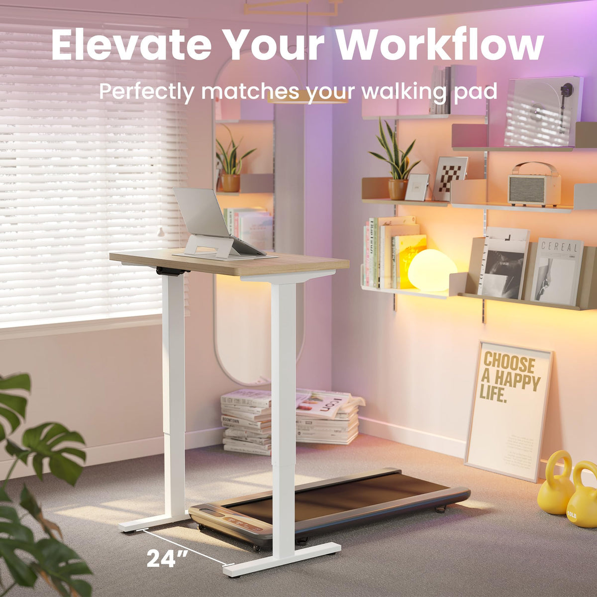 HUANUO 32x19 Inch Small Electric Standing Desk, Adjustable, Light Walnut