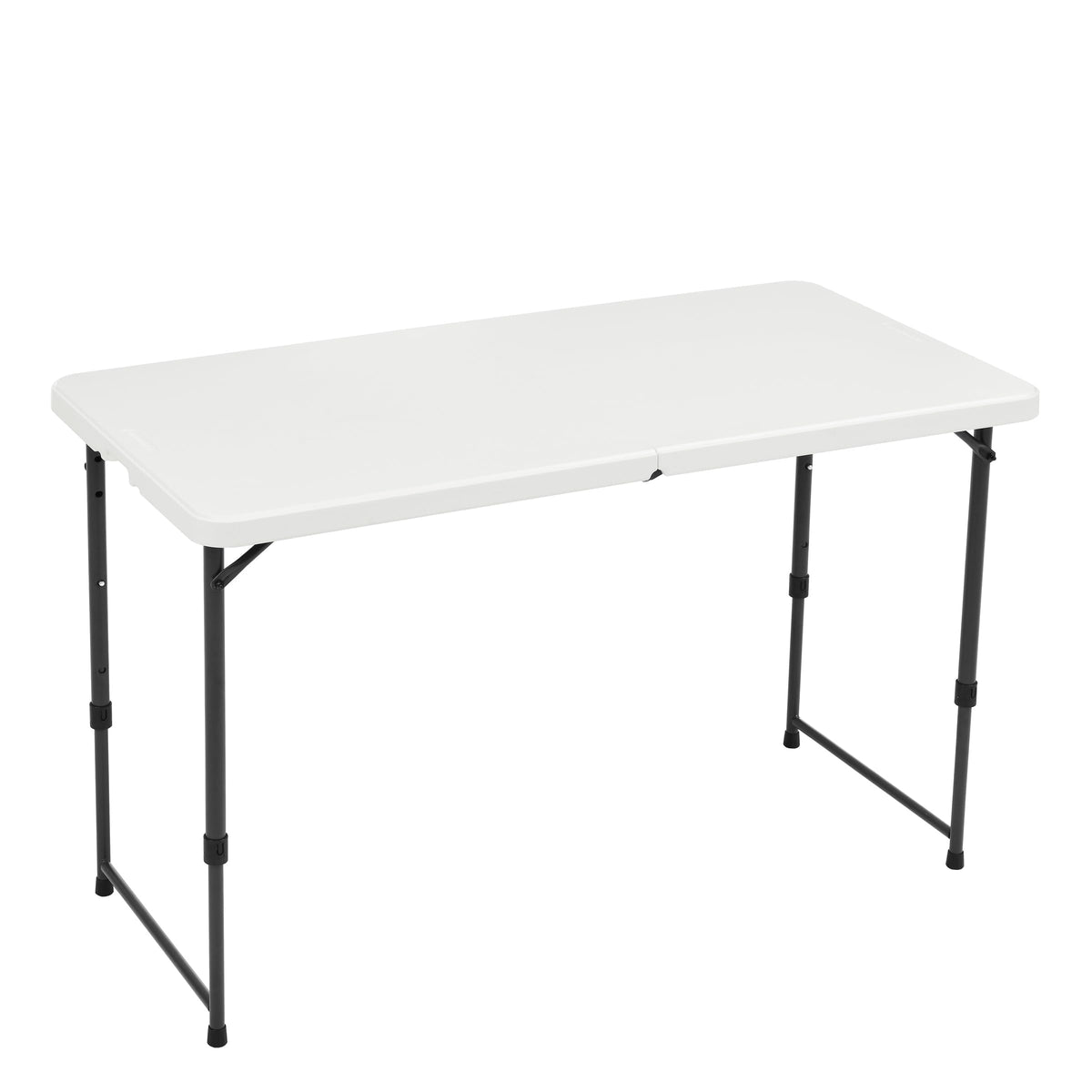 Amazon Basics Portable 4 Foot Rectangular Folding Dining Table, 4 Adjustable Height Settings, Carrying Handle, Indoor & Outdoor, Sturdy for Events, White, 47.8 x 23.9 x 33.9 in