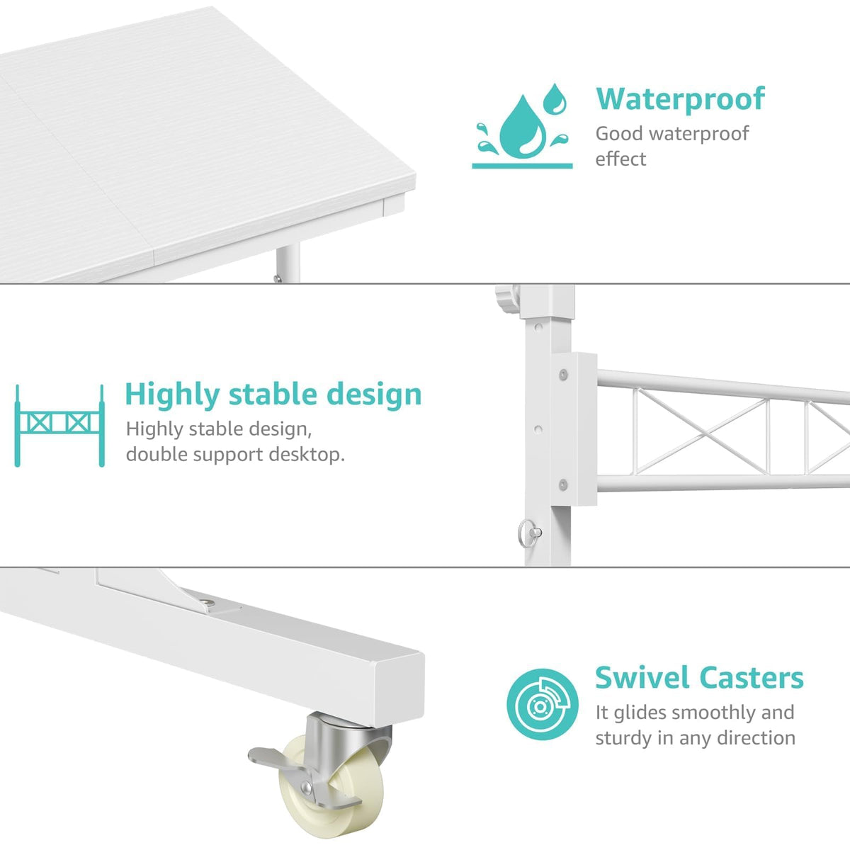 WINAZ Rolling Standing Desk with Wheels, 32" Adjustable Height Small Portable Teacher Desk for Classroom, Mobile Treadmill Walking Pad Table for Laptop, Compact White Home Office Workstation