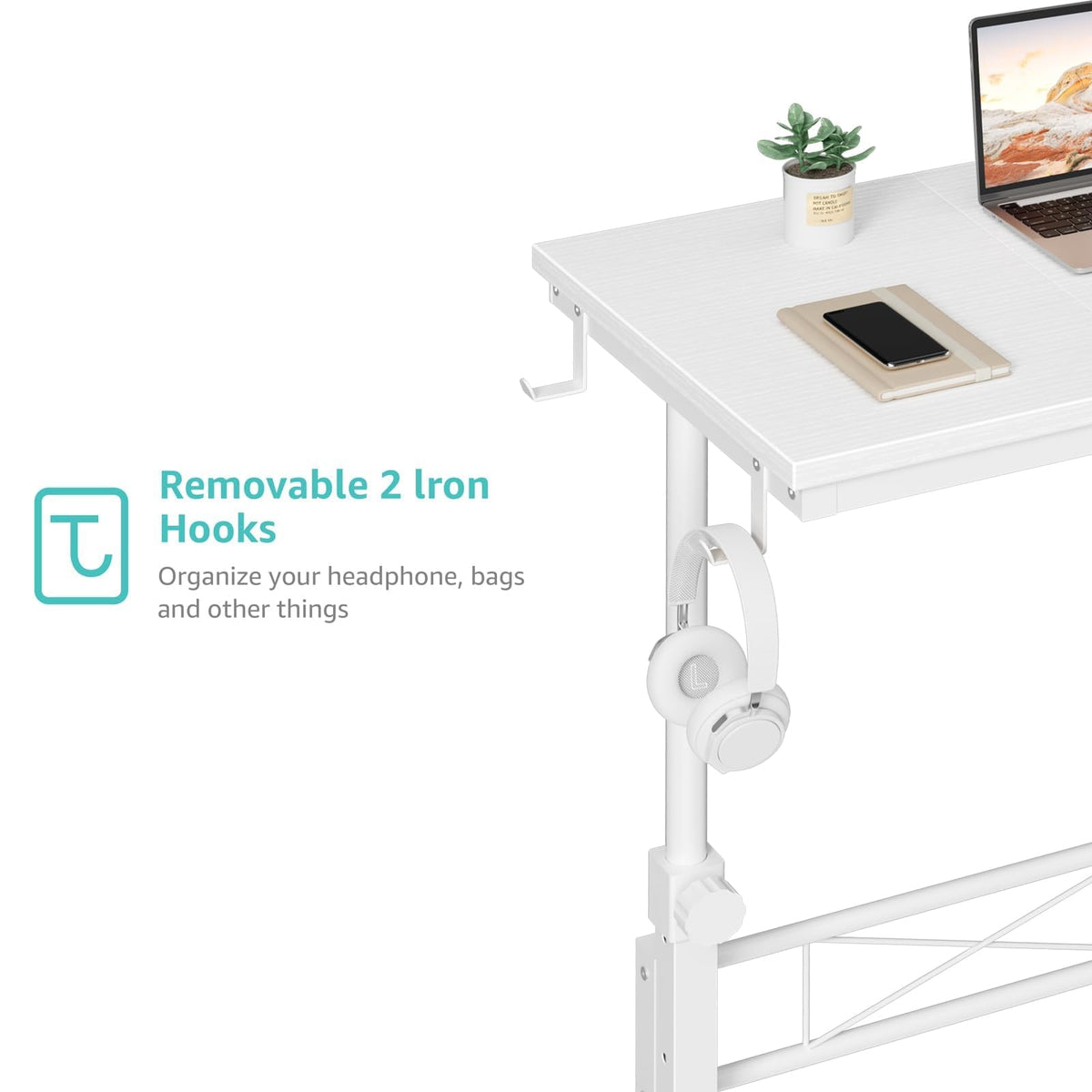 WINAZ Rolling Standing Desk with Wheels, 32" Adjustable Height Small Portable Teacher Desk for Classroom, Mobile Treadmill Walking Pad Table for Laptop, Compact White Home Office Workstation