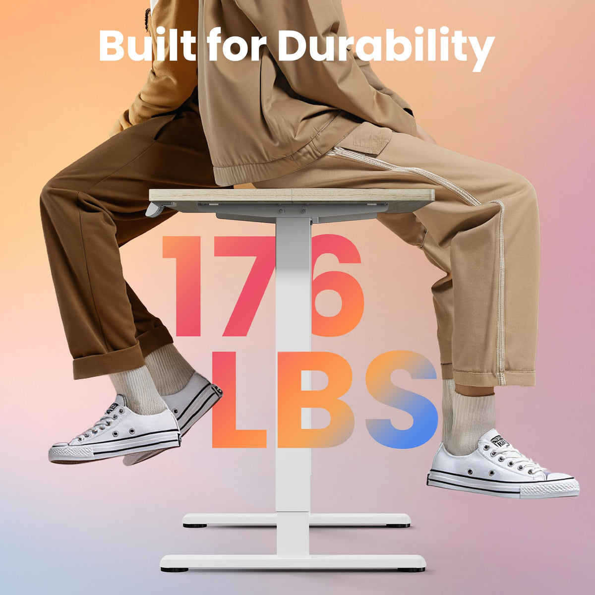 HUANUO 32x19 Inch Small Electric Standing Desk, Adjustable, Light Walnut