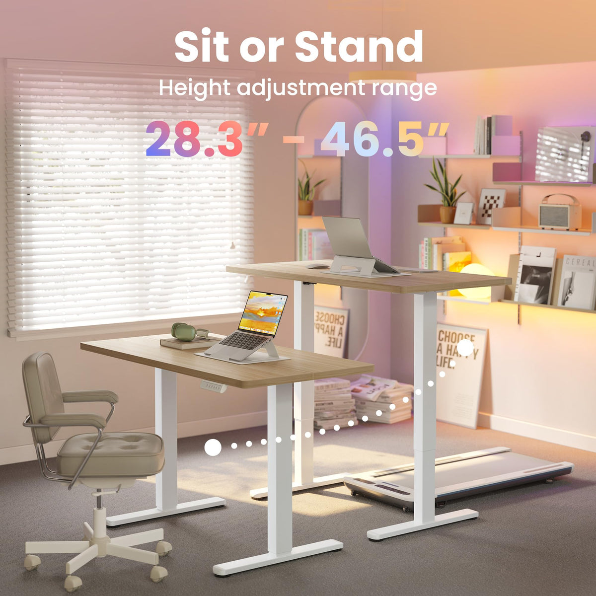HUANUO 32x19 Inch Small Electric Standing Desk, Adjustable, Light Walnut